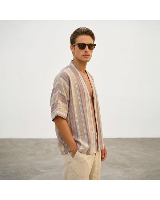 ORIGIN OF HEARTS Natural Neutrals Arden Relaxed Resort Cotton Kimono Shirt for men