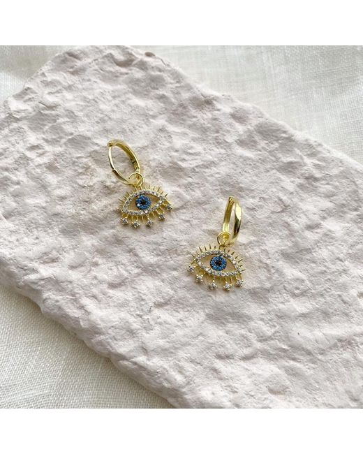Spero London Metallic Evil Eye Earring Eye Sterling Pendant Eyelash Necklace & Earring Set
