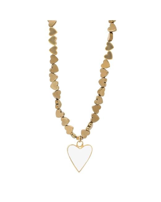 Ebru Jewelry Metallic Heart Pendant Hematite Stone Heart Shape Chain Necklace