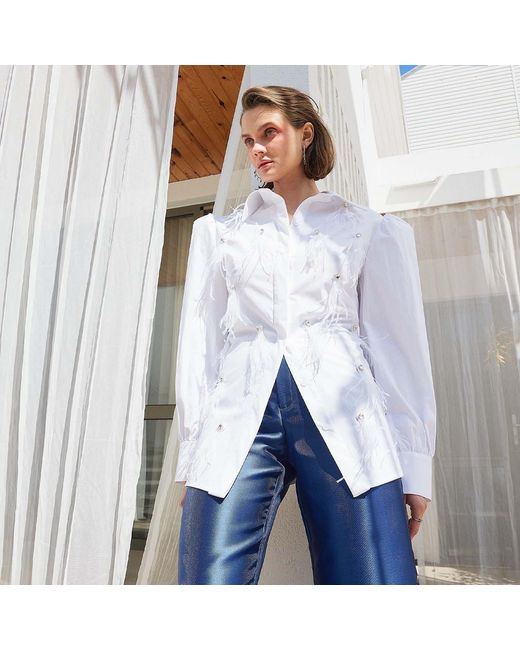 Roqaia Fashion House White Peony Shirt