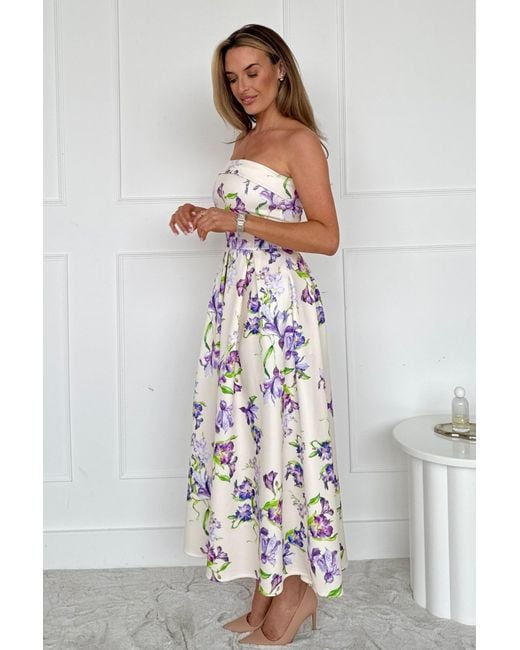 Girl In Mind Pink Danni Strapless Bandeau Midi Dress Floral