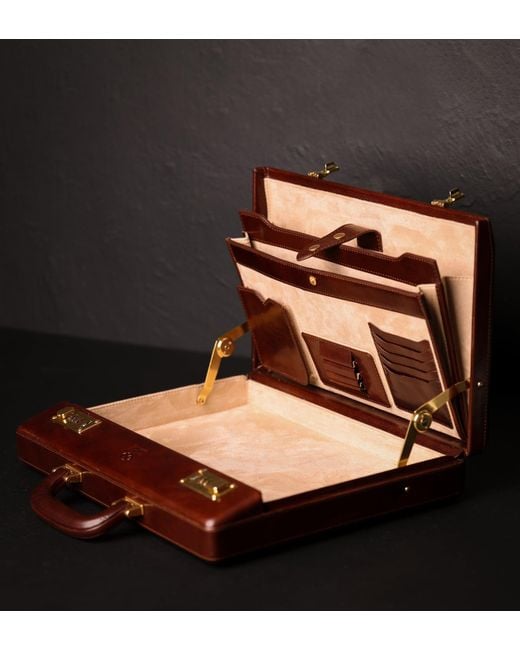 Time Resistance Red Leather Attaché Case Briefcase