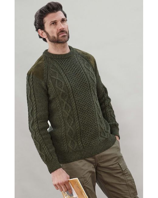 Paul James Knitwear Green Chunky Merino Wool Archiee Shooting Jumper for men