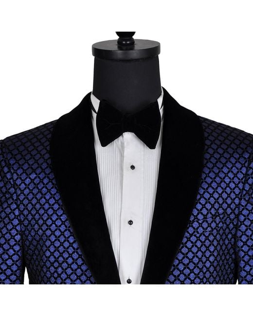 DAVID WEJ Blue Washington Jacquard Velvet Shawl Lapel Blazer for men