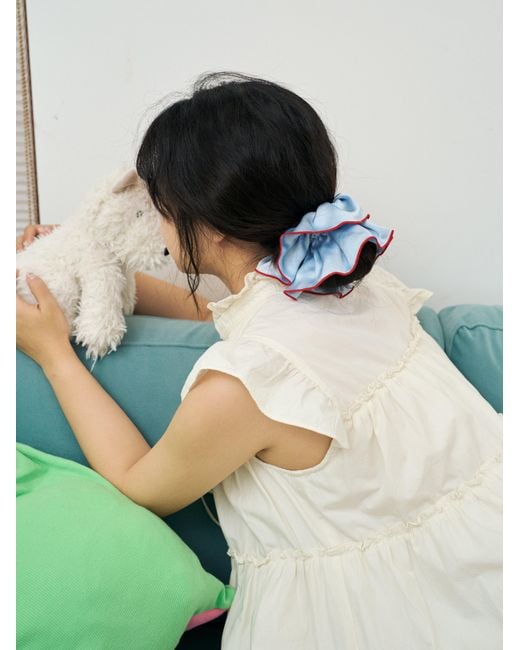 Lost Pattern Blue Maxi Flower Double-Layer Oversized Silk Scrunchie