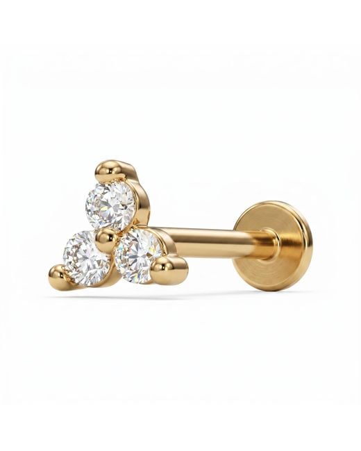 Zahav Jewelry Metallic 14K Solid 18G 8Mm Trinity Cz Internally Threaded Flat Back Stud