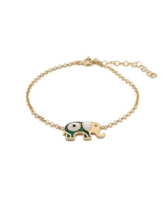 Ebru Jewelry Metallic Wishful Elephant & Evil Eye Enamel Chain Bracelet