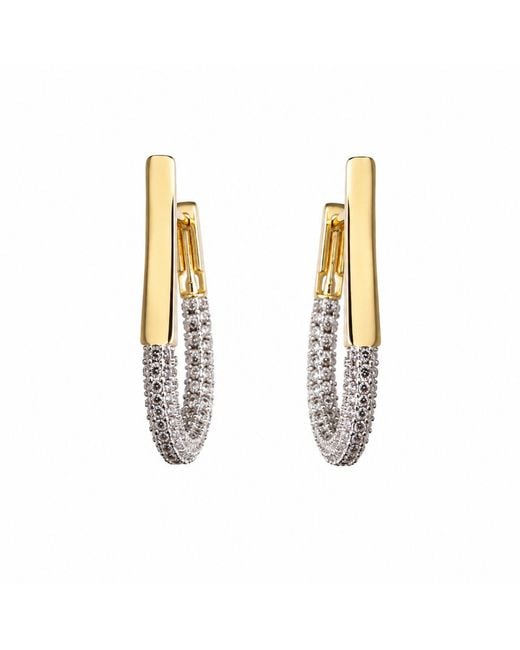 Nuvv Collection Metallic Two-Tone Crystal Pavé Hoop Earrings