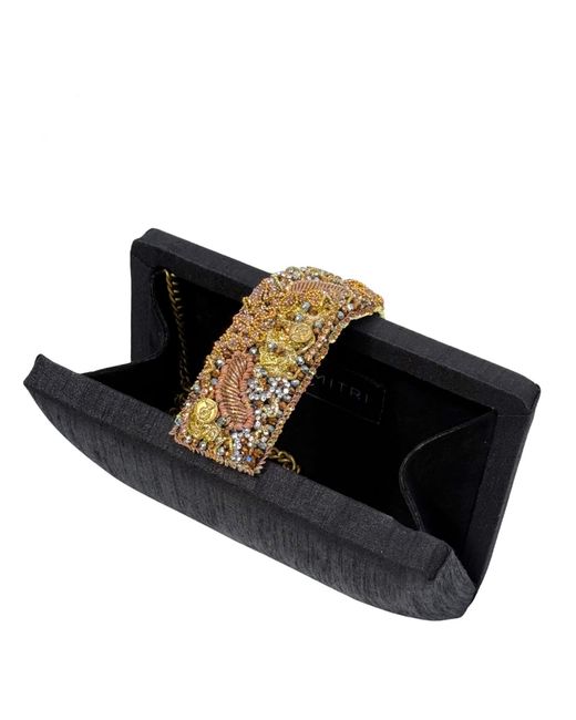 Simitri Black Heirloom Beaded Fringe Clutch