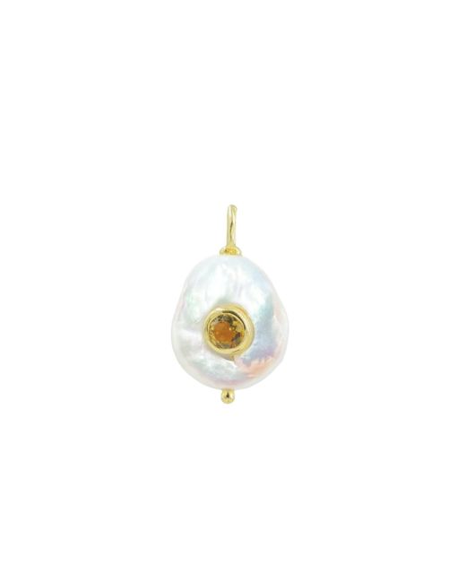 KAMARIA White Pearl Coin Pendant With Inlay Stone