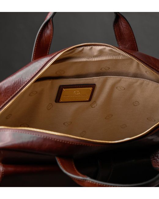 Time Resistance Brown Large Leather Briefcase Laptop Bag for men