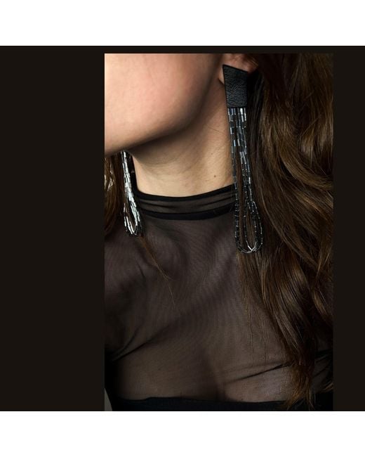 WAIWAI Black Beaded Dangle Earrings