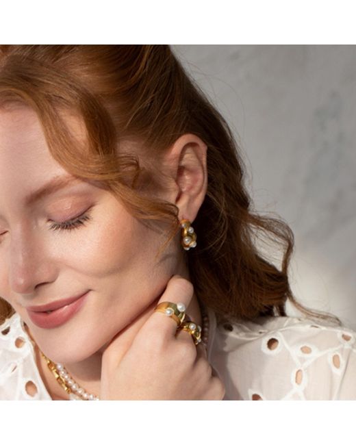 LINYA JEWELLERY Metallic Natural Pearl Hoop Earring