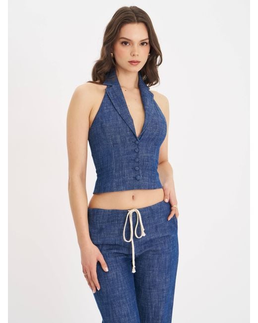 Miss Circle New York Blue Rafaella Ruched Back Cotton Denim Suit Vest