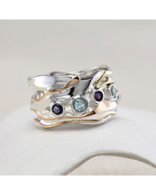 Isla Silver White Organic Topaz, Iolite, & Amethyst Statement Ring