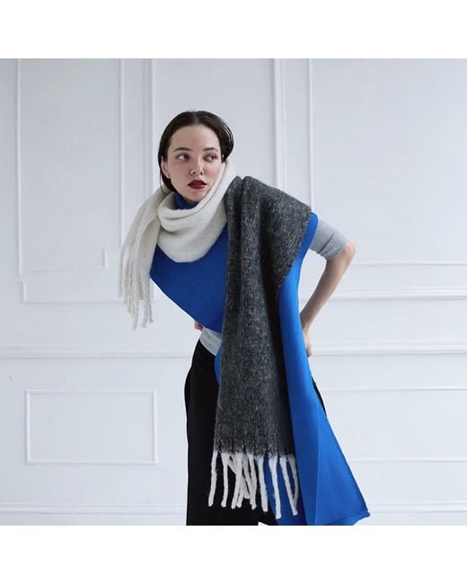 London Atelier Byproduct Gray Wool Blend Two Tone Large Shawl