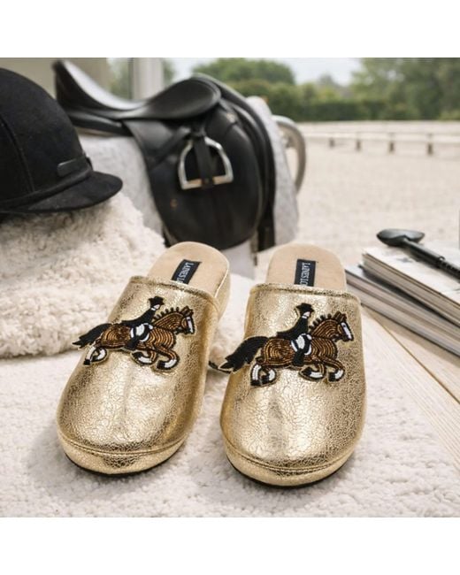 Laines London Metallic Softie Slippers With Dressage Horse Brooches