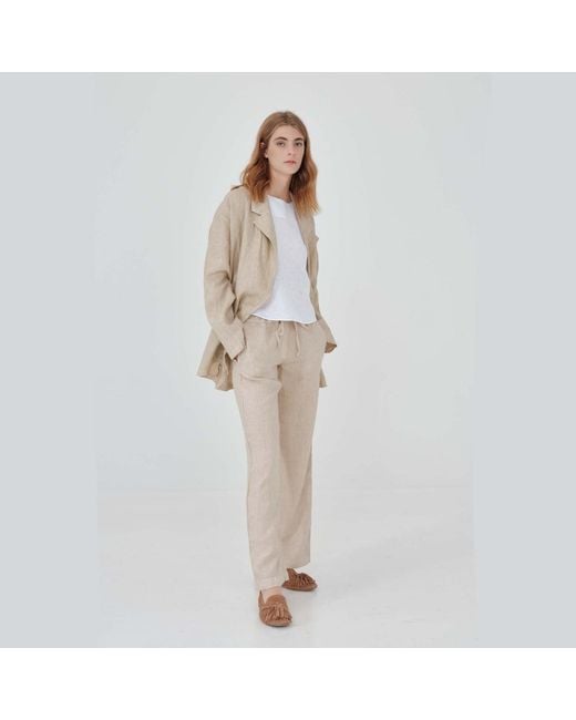 Haris Cotton Natural Neutrals Solid Wide Leg Linen Pants