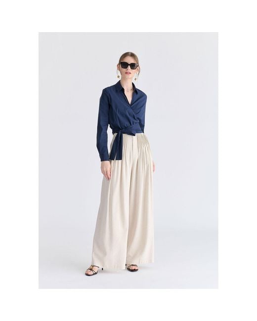 Paisie Blue Side Tie Wrap Blouse