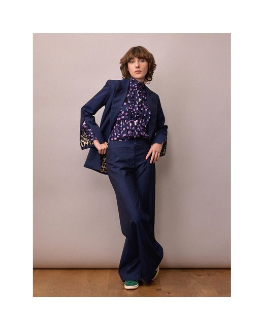 Amanda Thompson Couture Blue Frankie Shirt Abstract Print Silk