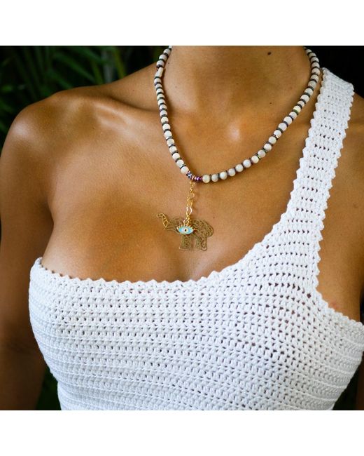 Ebru Jewelry Metallic Sacred Elephant Protection Pearl Necklace