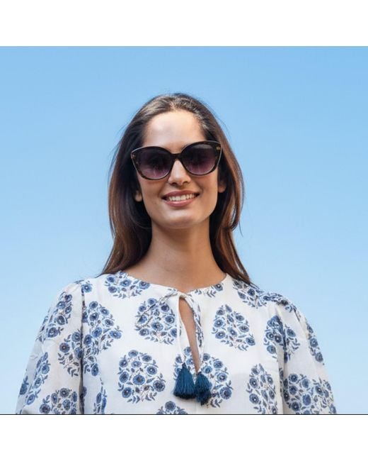 La Mandarine Blue Block Printed Cotton Summer Dress With Pockets, Valerie Midi Dress