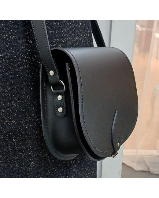 Zatchels Black Handmade Leather Small Saddle Bag