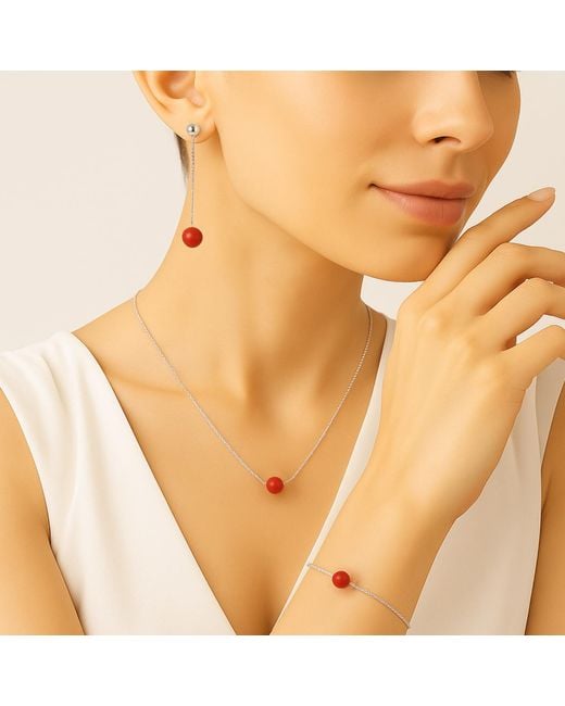 Unaloe Red Sterling Coral Drop Earrings – Contemporary Minimalist Chain Designer Jewelry