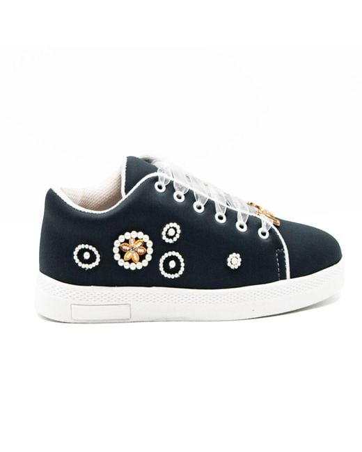 Rettrose Blue Katarina Luxury Charcoal Lycra Handmade Embellished Trainers