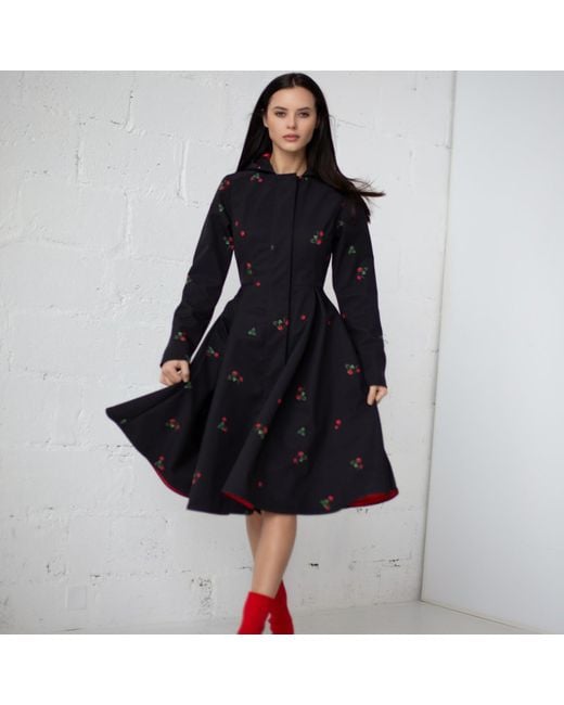 RainSisters Black Waterproof Coat With Strawberry Print: Wild Strawberry