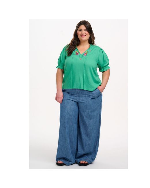 Sugarhill Green Angelique Shirred Top, Parrots Embroidery