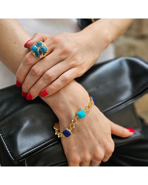 Farra Blue Square And Lapis Chain Bracelet
