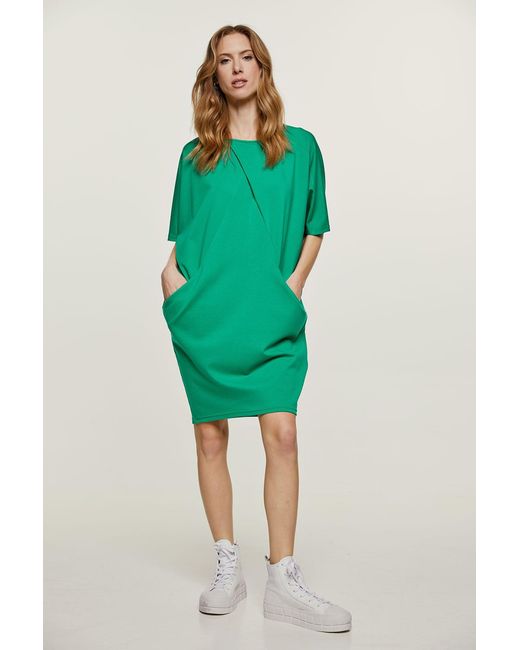 Conquista Green Punto Di Roma Batwing Dress