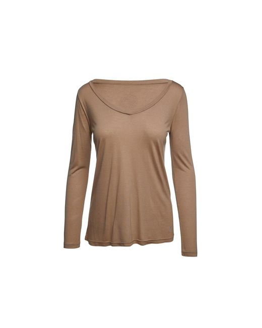 Conquista Brown Light V Neck Top