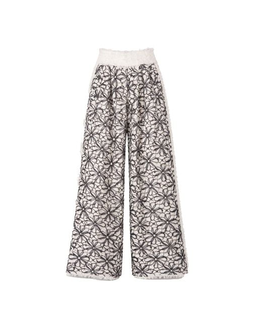 Julia Allert Gray Neutrals Elastic Waist Abstract Textured Wide Pants – Ivory