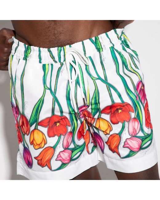 Maison Tangerine White Tulips Flower Swim Shorts for men