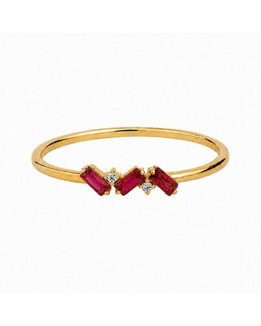 Belinda Jewelz Pink Ruby Triple Baguette Birthstone Ring