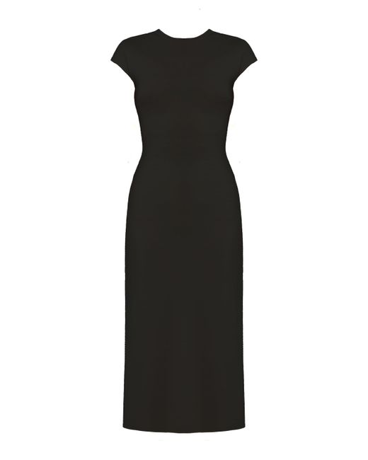 Undress Black Aster Jersey Bodycon Midi Dress With Cap Sleeves