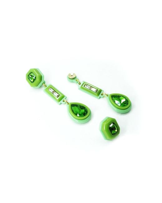 Gissa Bicalho Green Handmade Acrylic Earring Kit Stone Hoop And Pendant