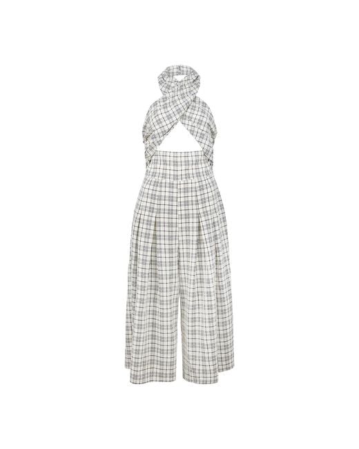 Lily and Lionel Gray Neutrals Ardern Halterneck Check Culotte Jumpsuit