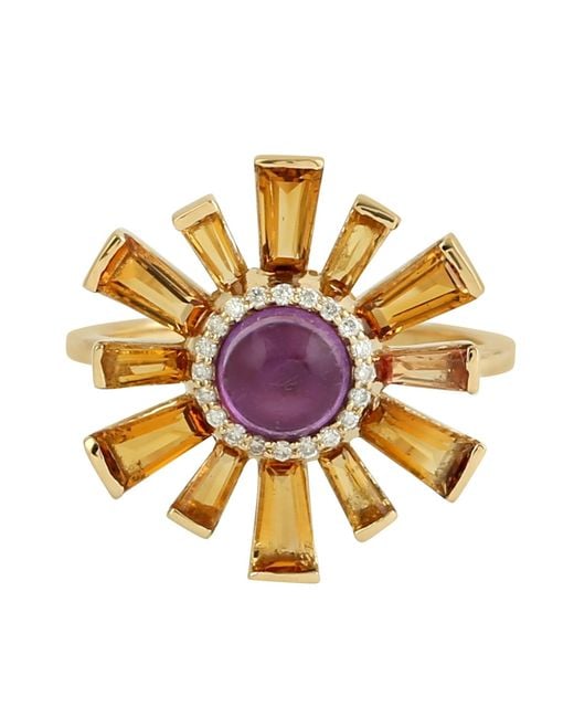 Artisan Metallic Amethyst & Citrine Sunburst Diamond Ring