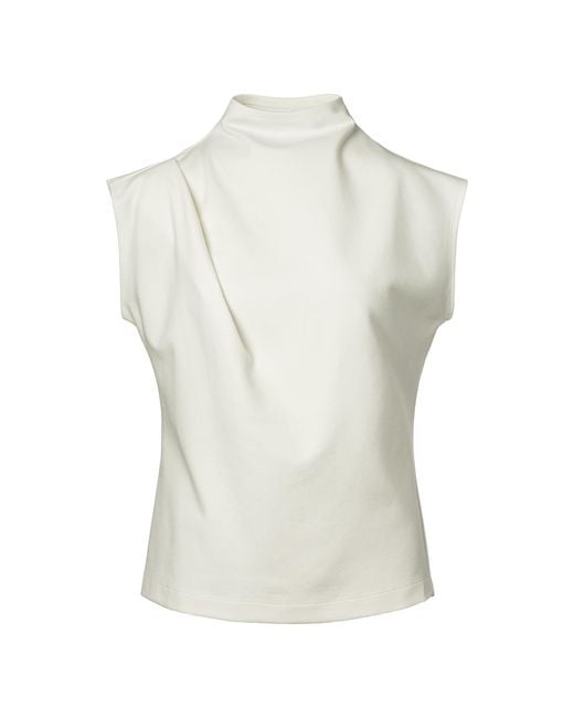 Jana Coshè White Ivory Cocktail Blouse – Minimalist High-Neck Event Top