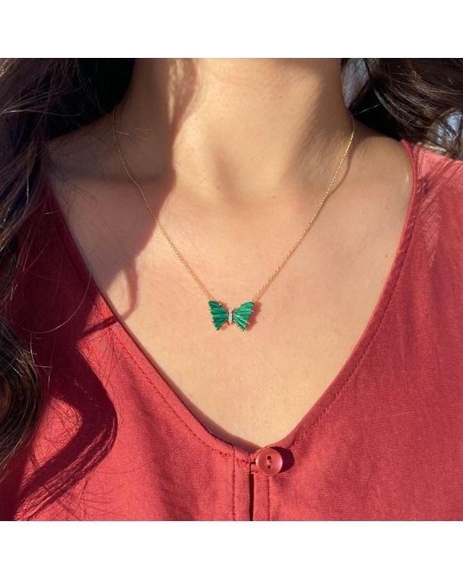 KAMARIA Green Malachite Butterfly Necklace With Diamonds