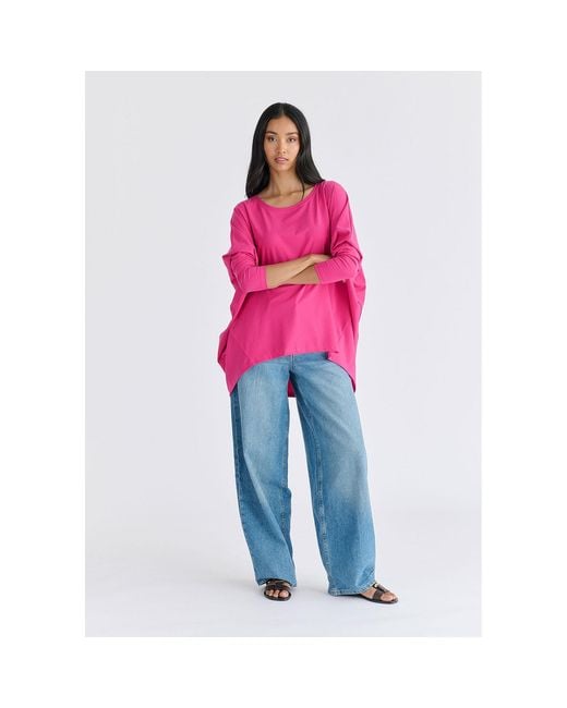 Paisie Pink Wide Neck Oversized Lyocell Jersey Top