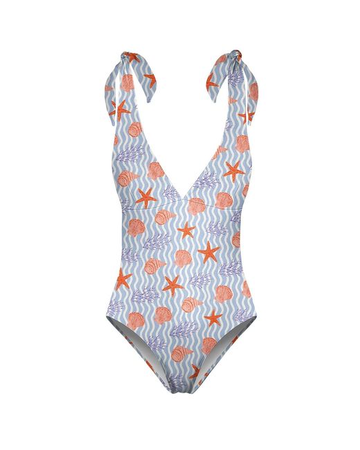 Aloha From Deer Blue Starfish And Shells One Piece Swimsuit