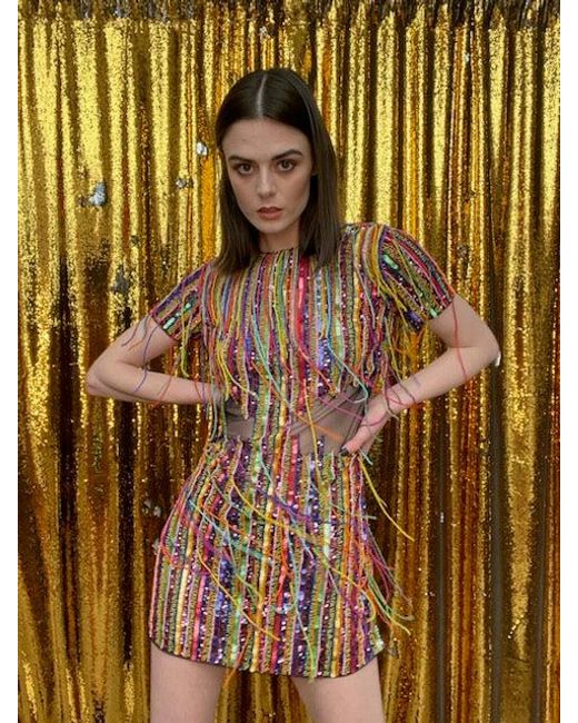 Any Old Iron Metallic Hand-Beaded Fringe Dress