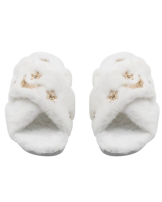 Rettrose White Neutrals Isabel Cream Luxury Plush Diamanté Embellished Handmade Slipper