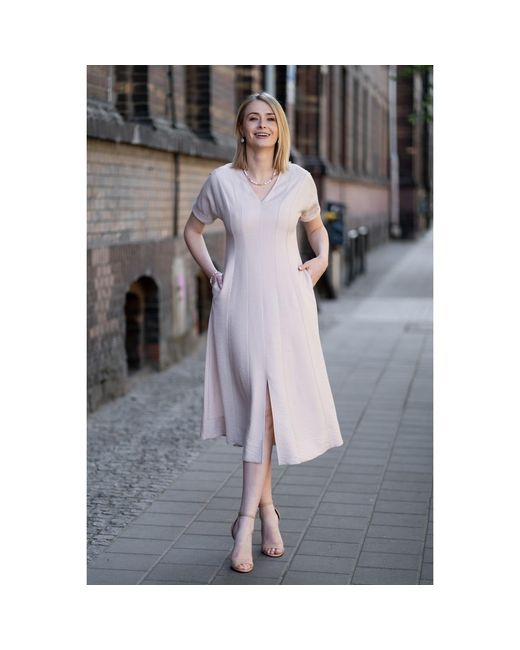 Oh!Zuza Pink Neutrals Echo Viscose Midi Dress Short Sleeve With Pockets