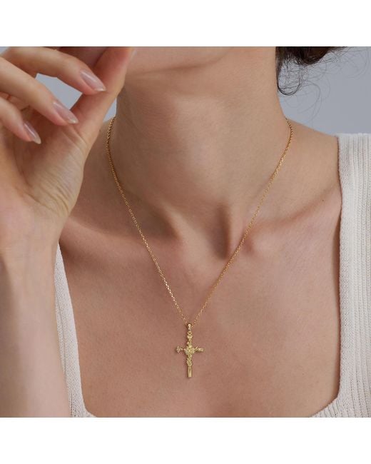 Vanimy Metallic Floral Cross October Marigold Birth Flower Necklace