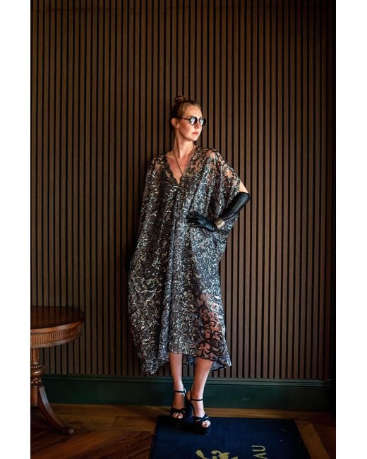 Jennafer Grace Gray Empire Sequin Caftan Kaftan Dress